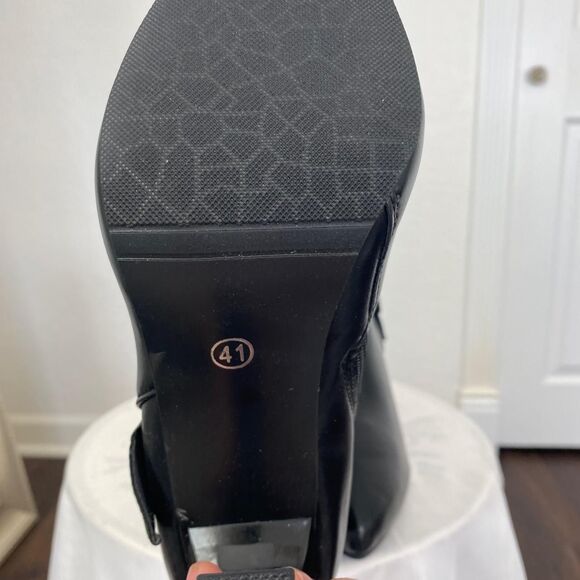 Officesiren NIB Buckled Black Faux Leather Stiletto Ankle Boots US 10.5 EU 41 - Picture 8 of 9